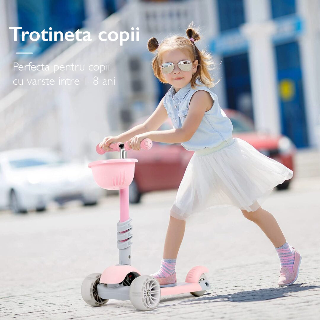 Trotineta copii 3 in 1 KidProtect Ultra Safe, Roz Trotineta copii 3 in 1 KidProtect Ultra Safe, Roz